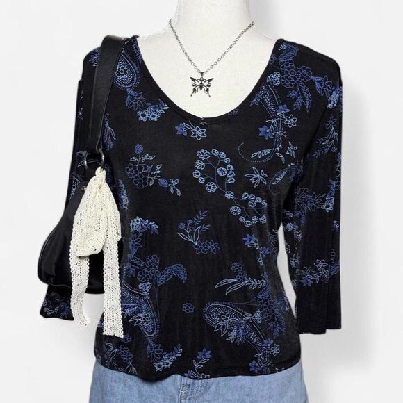 JM Collection Tops - Jm-collection Women's Black and Blue Blouse